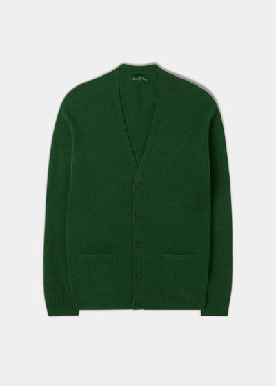 Men's Lambswool Cardigan in Forest 