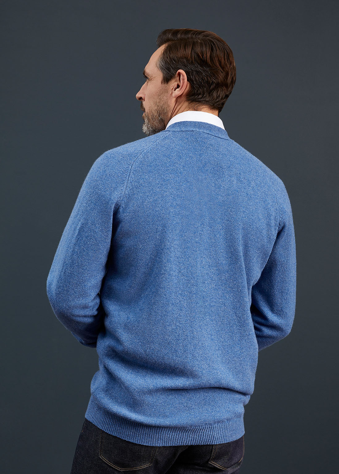 Men's Lambswool Cardigan in Jeans