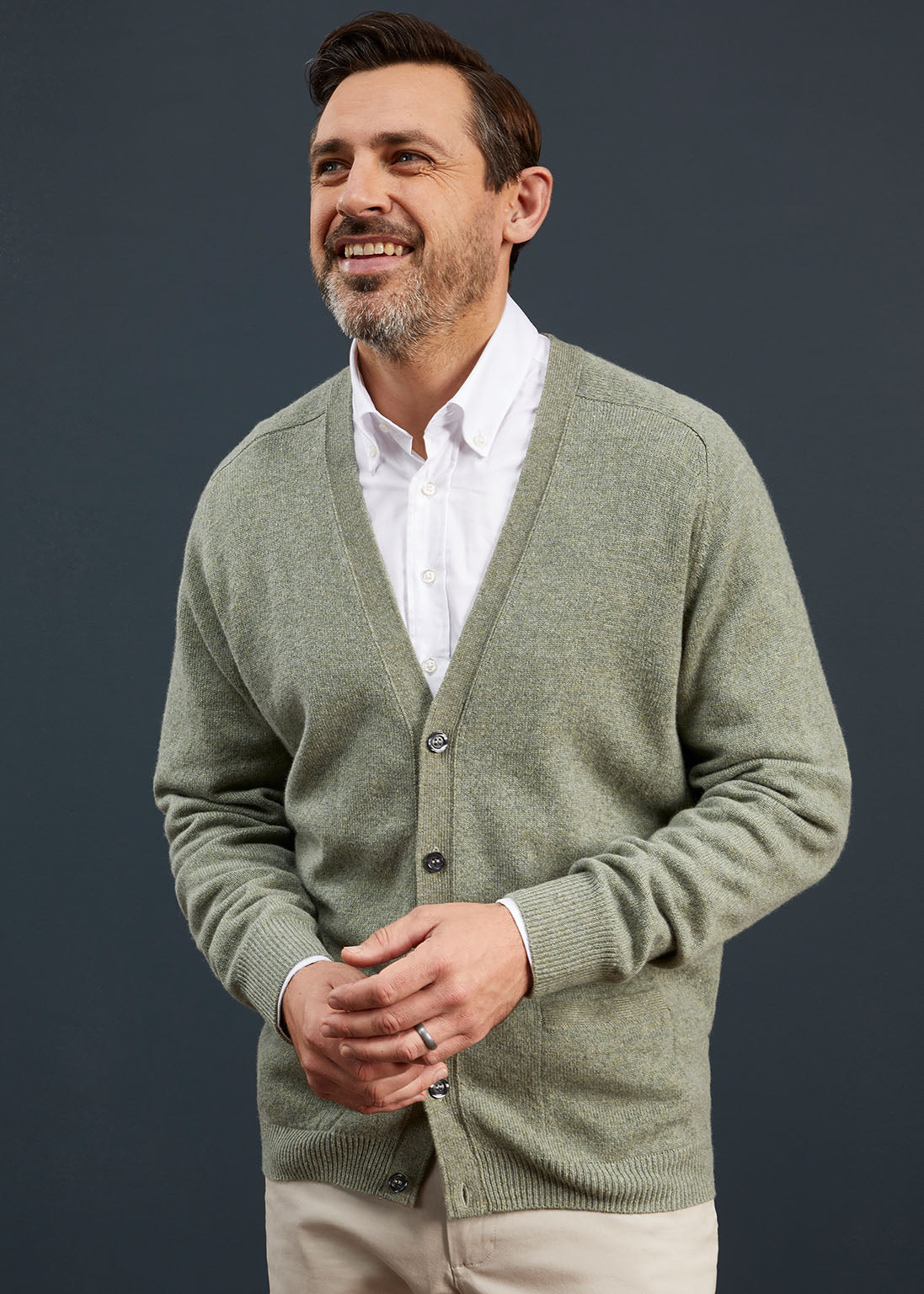 Men's Lambswool Cardigan in Orchard