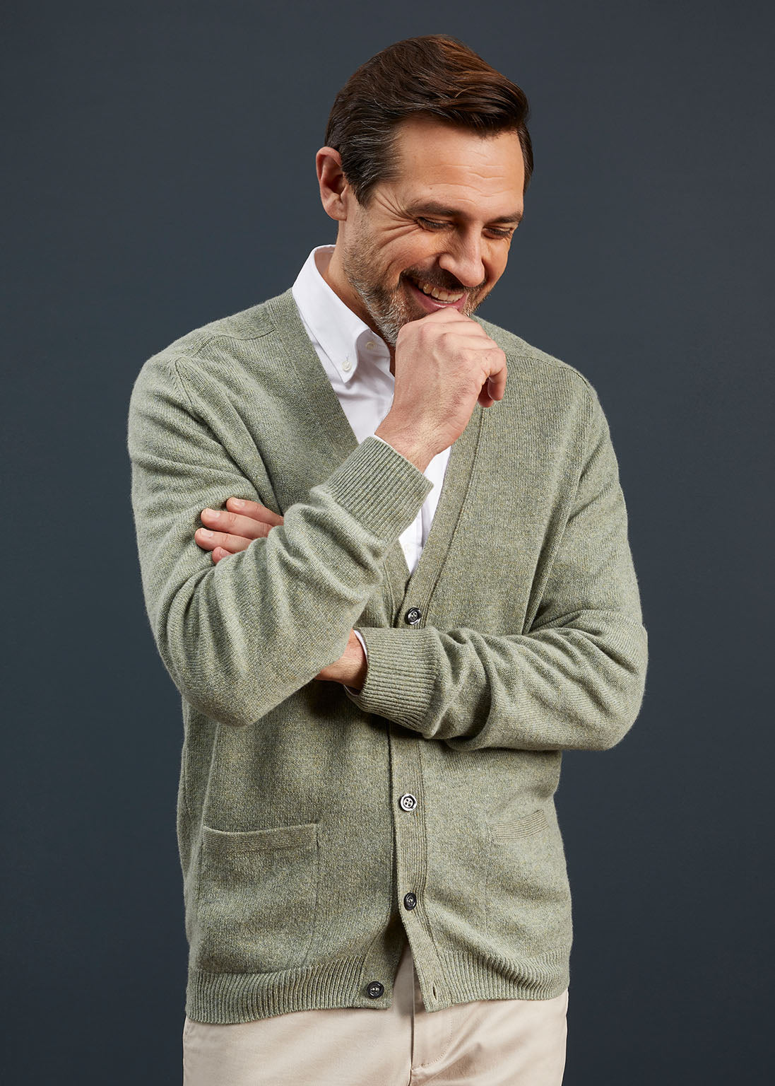 Men's Lambswool Cardigan in Orchard