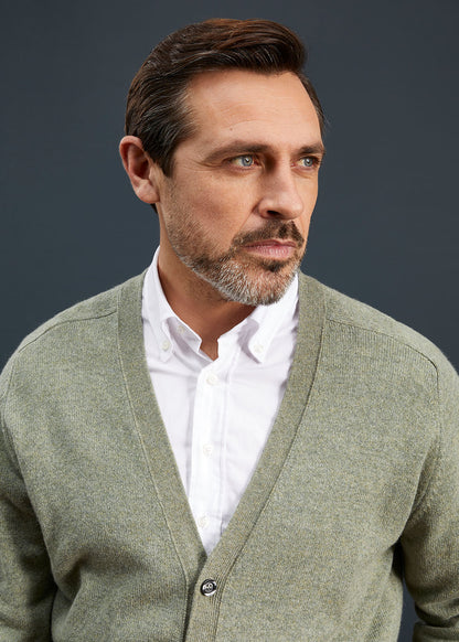 Men's Lambswool Cardigan in Orchard