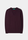 Men's Lambswool Vee Neck Jumper in Black Grape