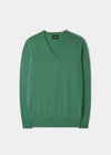 Men's Lambswool Vee Neck Jumper in Munsell Green