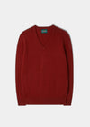 Men's Lambswool Vee Neck Jumper in Oxblood