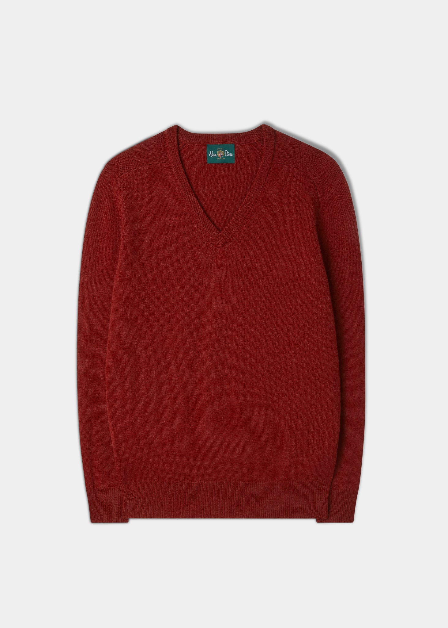 Men's Lambswool Vee Neck Jumper in Oxblood