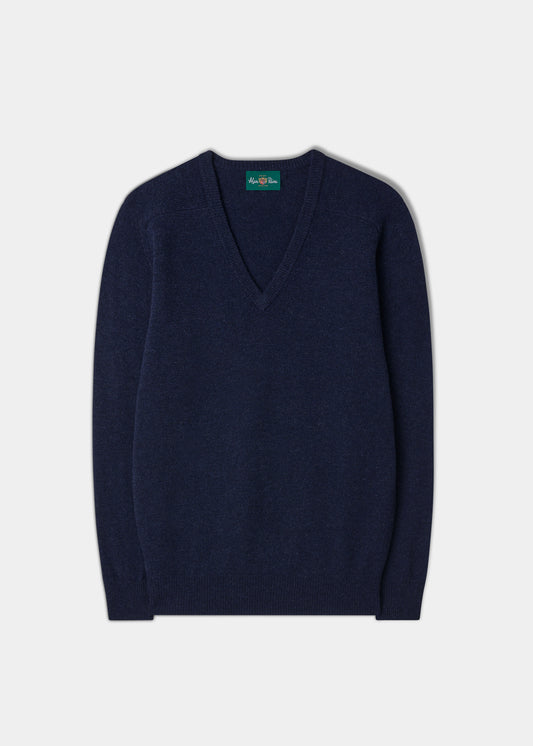 Men's Lambswool Vee Neck Jumper in Oxford Blue