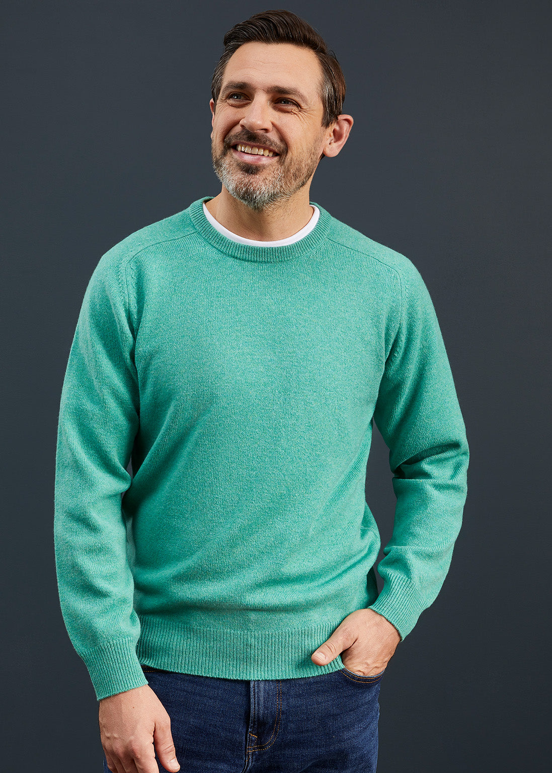 Men's Lambswool Crew Neck Jumper in Munsell Green