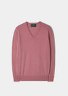 Men's Geelong Lambswool Vee Neck Jumper in Tea Rose