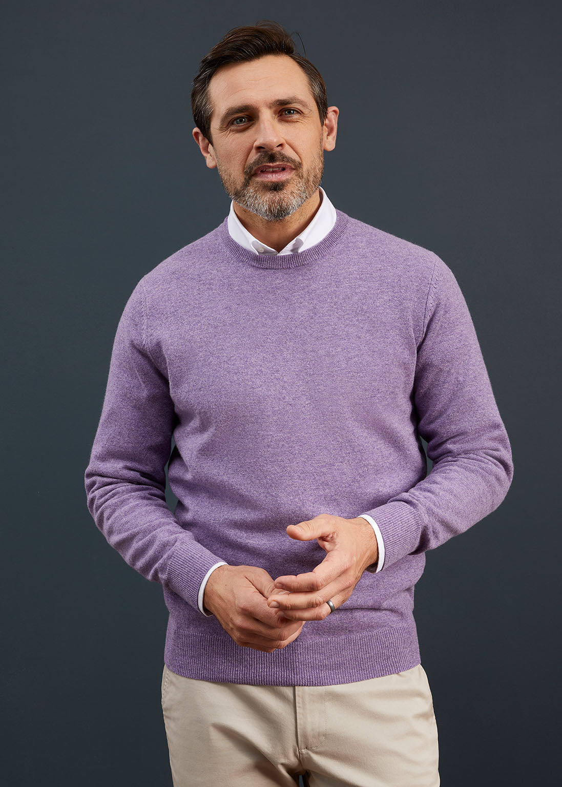 Men's Geelong Lambswool Crew Neck Jumper In Purple Heat