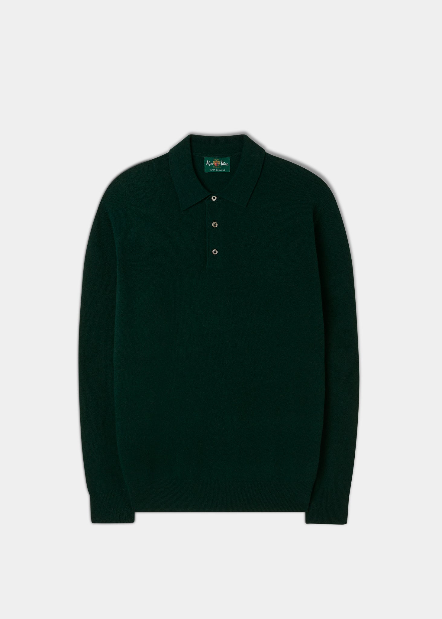 Men's Geelong Lambswool Long Sleeve Polo Shirt in Dark Olive