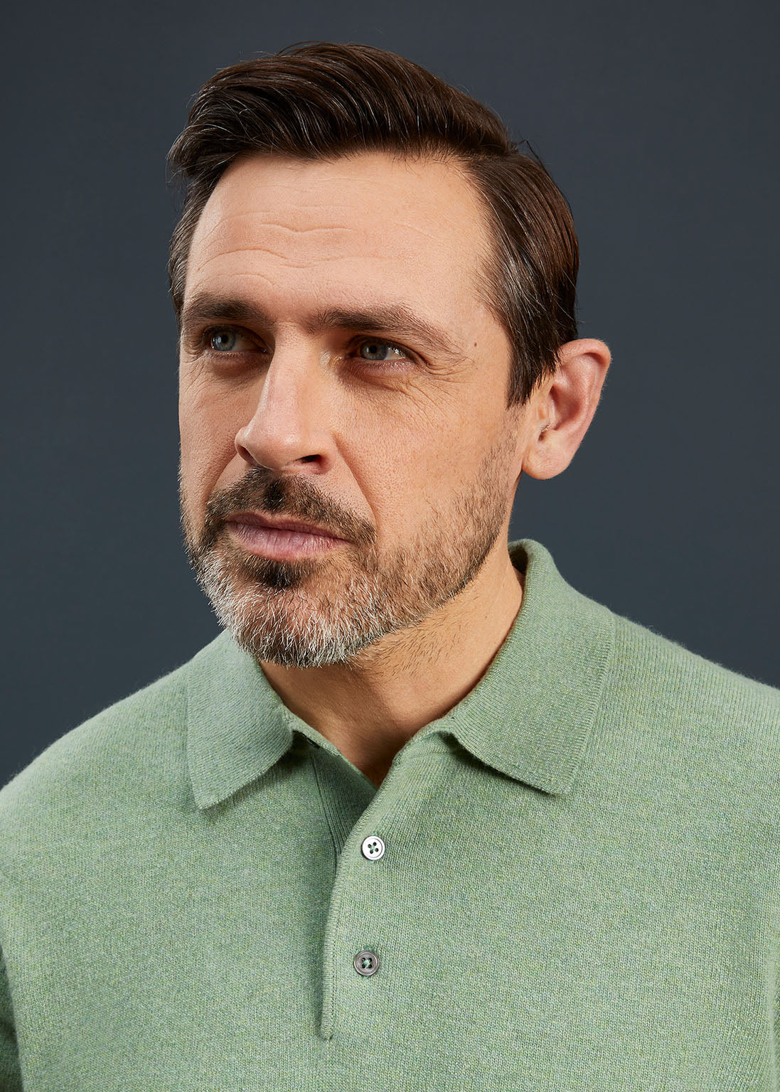 Men's Geelong Lambswool Long Sleeve Polo Shirt in Sage