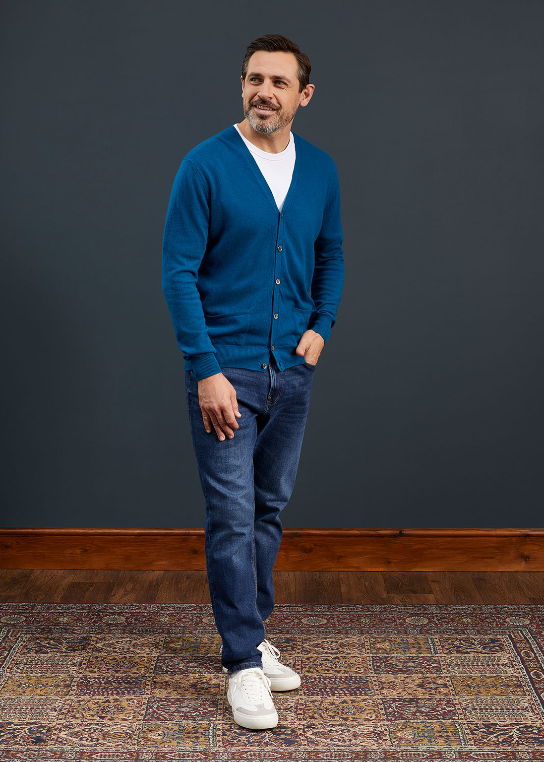 Men's Geelong Lambswool Cardigan in Teal