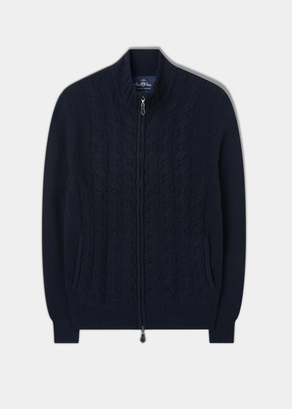 Aberfoyle Men's Lambswool Cable Front Zip Mock Neck In Navy