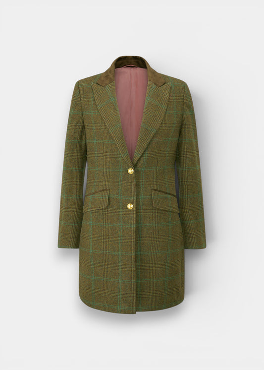 Surrey Ladies Tweed Water Repellent Mid-Thigh Coat in Marsh  -  Regular Fit