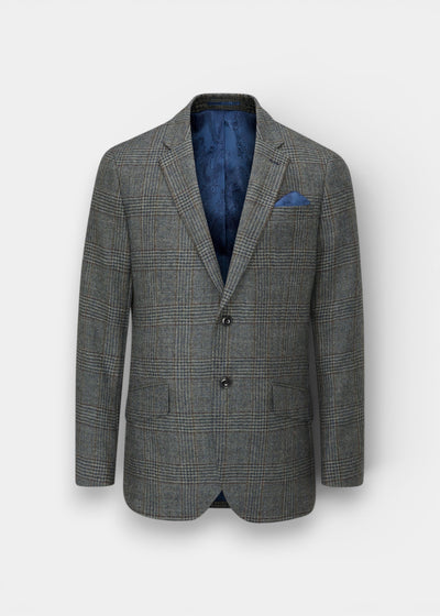 Surrey Men's Tweed Water Repellent Lined Blazer in Blue Check  -  Regular Fit