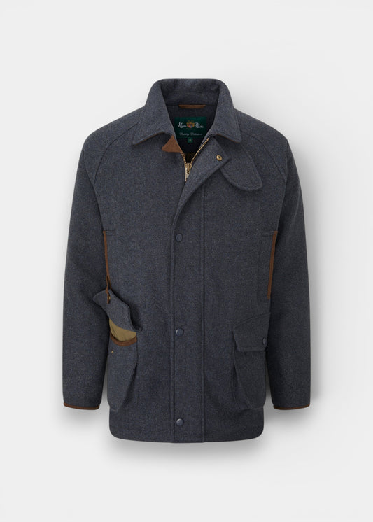 Surrey Men's Tweed Waterproof Coat in Blue  -  Shooting Fit