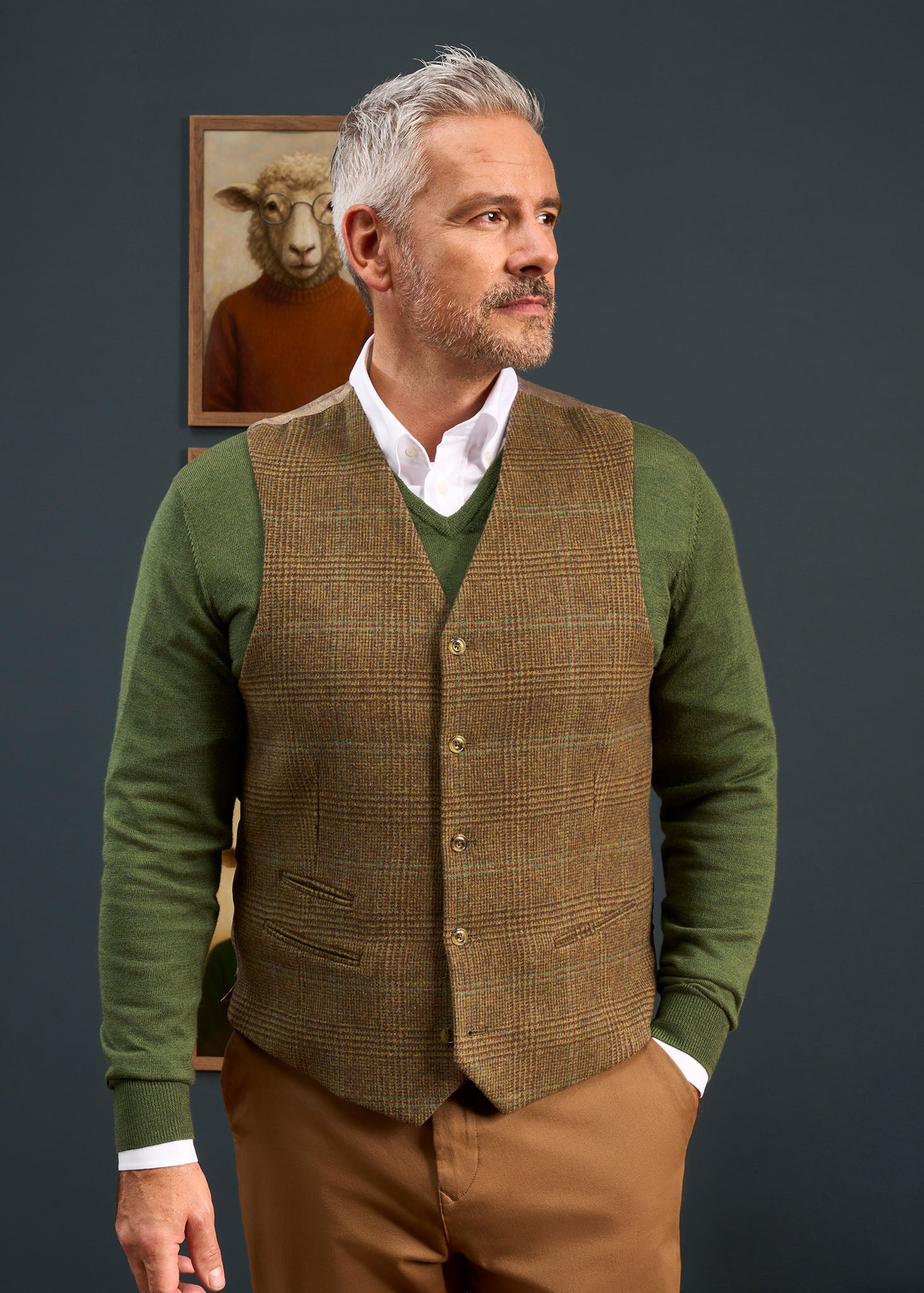 Surrey Men's Tweed Lined Waistcoat In Marsh – Alan Paine