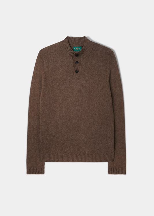 Ballyford Men's Half Button Mock Neck Jumper In Cocoa
