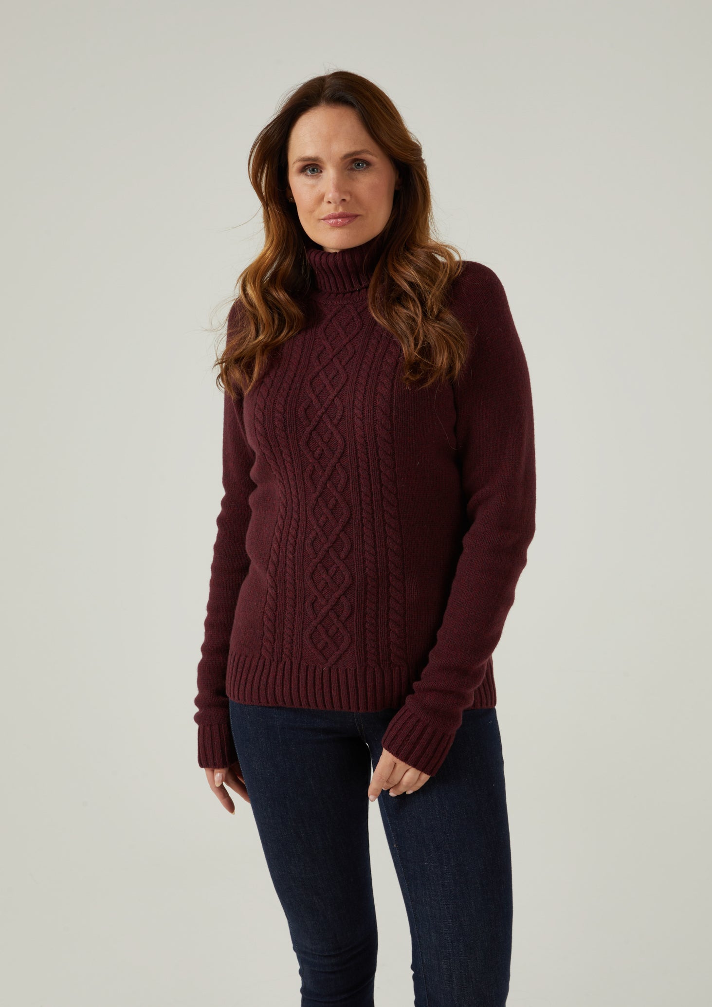 Ladies Roll Neck Jumper In Bordeaux โ Alan Paine