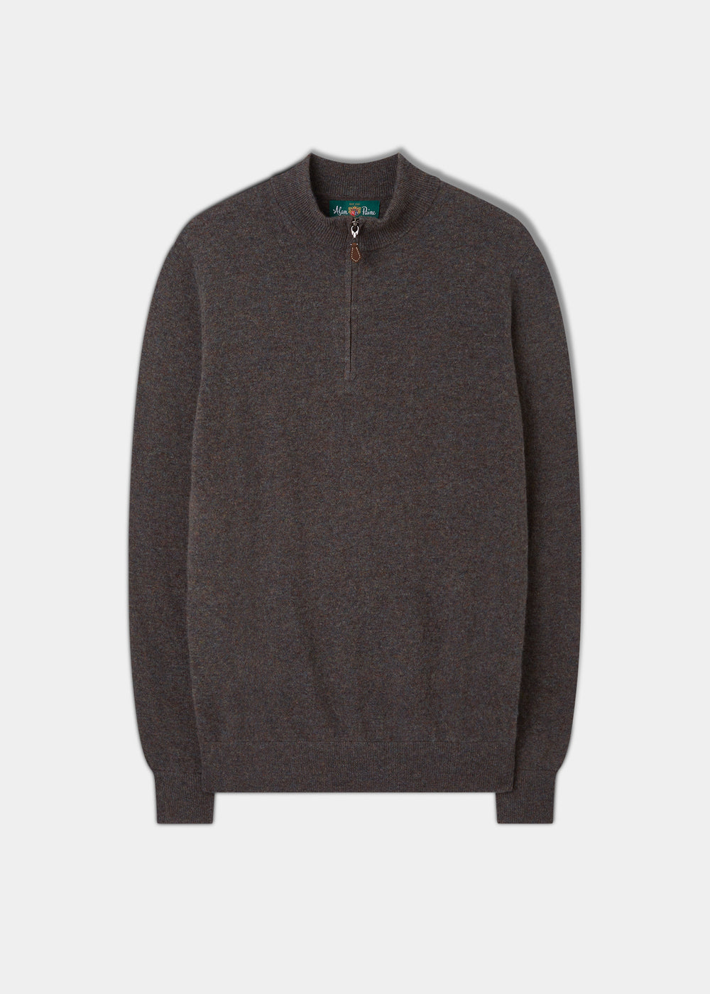 Cairns Geelong Wool Quarter Zip Jumper in Cask with ribbed cuffs, shown on a plain white background.