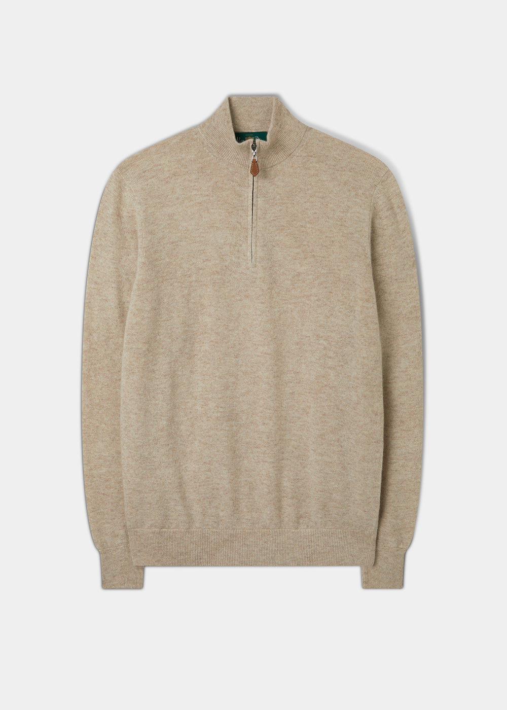 Cairns Geelong Wool Quarter Zip Jumper in Irish Cream, regular fit, shown flat with ribbed cuffs and half-zip collar.