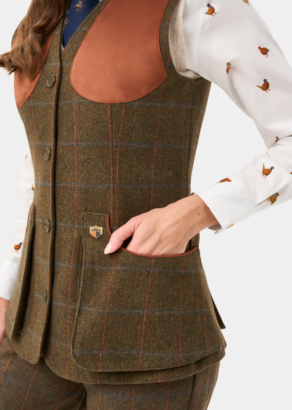 Combrook Ladies Tweed Water Repellent Shooting Waistcoat in Willow  -  Regular Fit