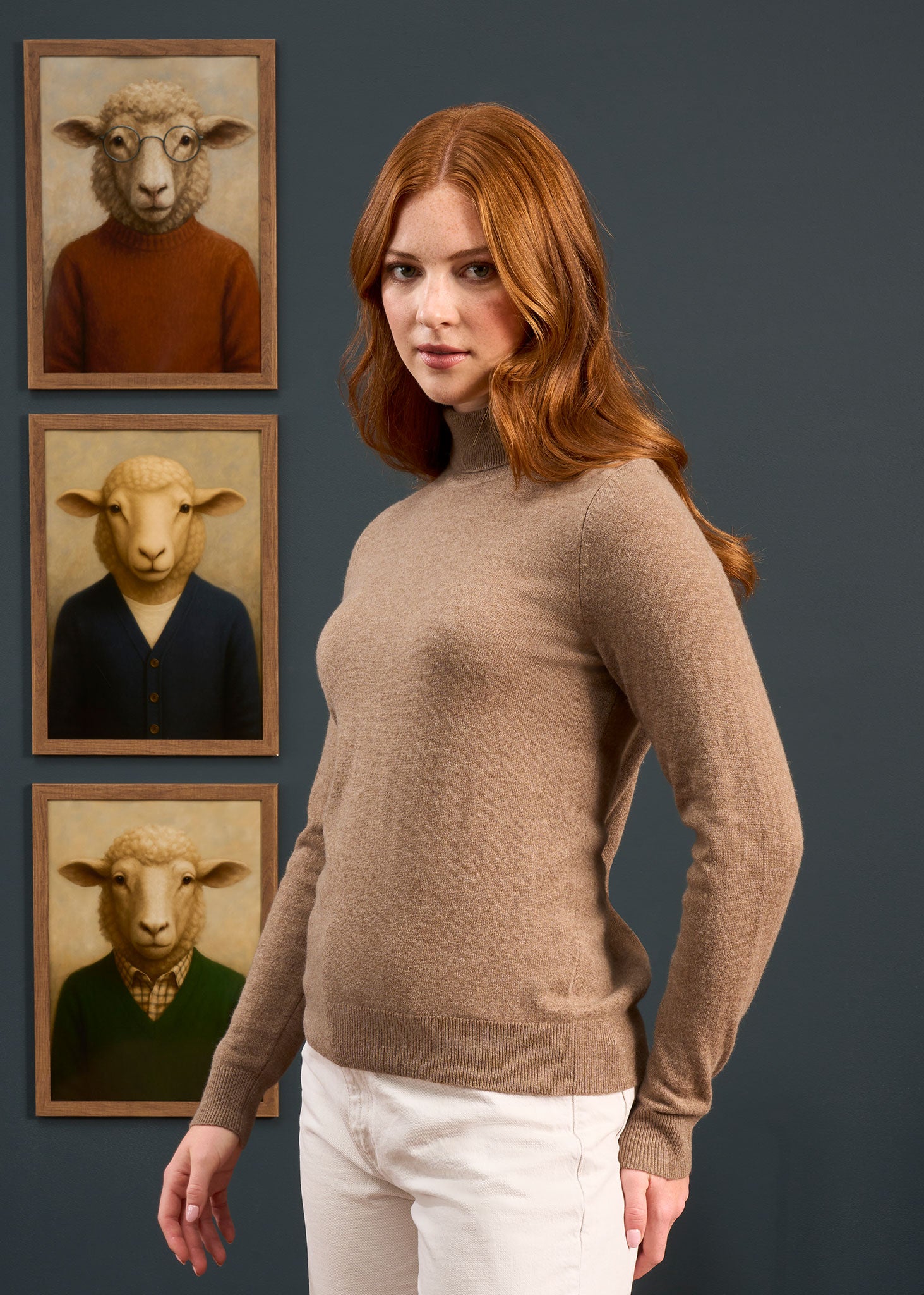 Clara Ladies Wool and Cashmere Roll Neck Jumper In Pecan – Alan Paine