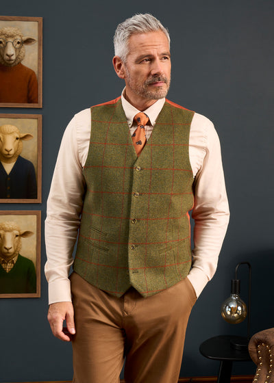 Combrook Men's Tweed Lined-Back Waistcoat In Reed