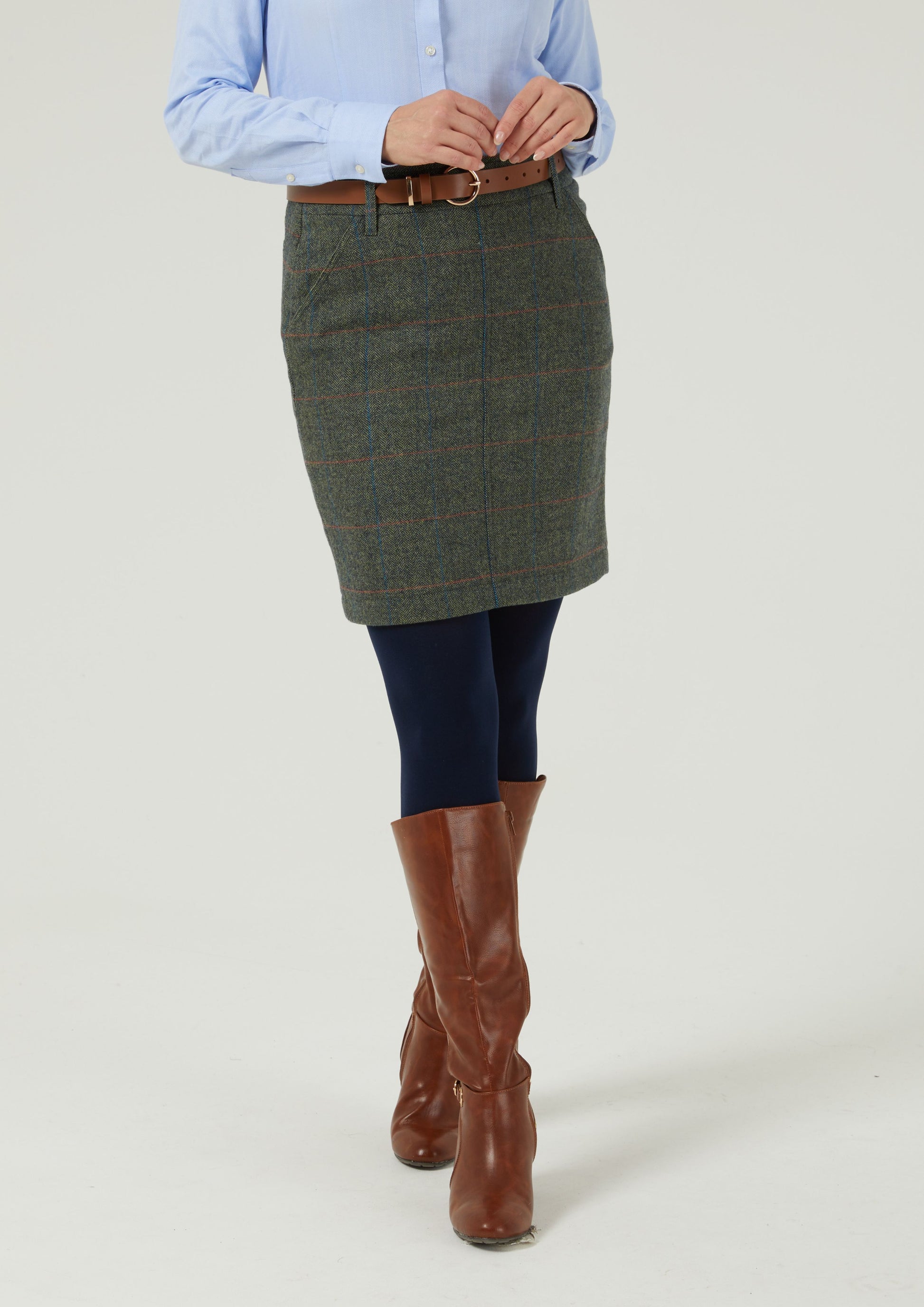 Combrook Ladies Tweed Skirt 49cm In Spruce