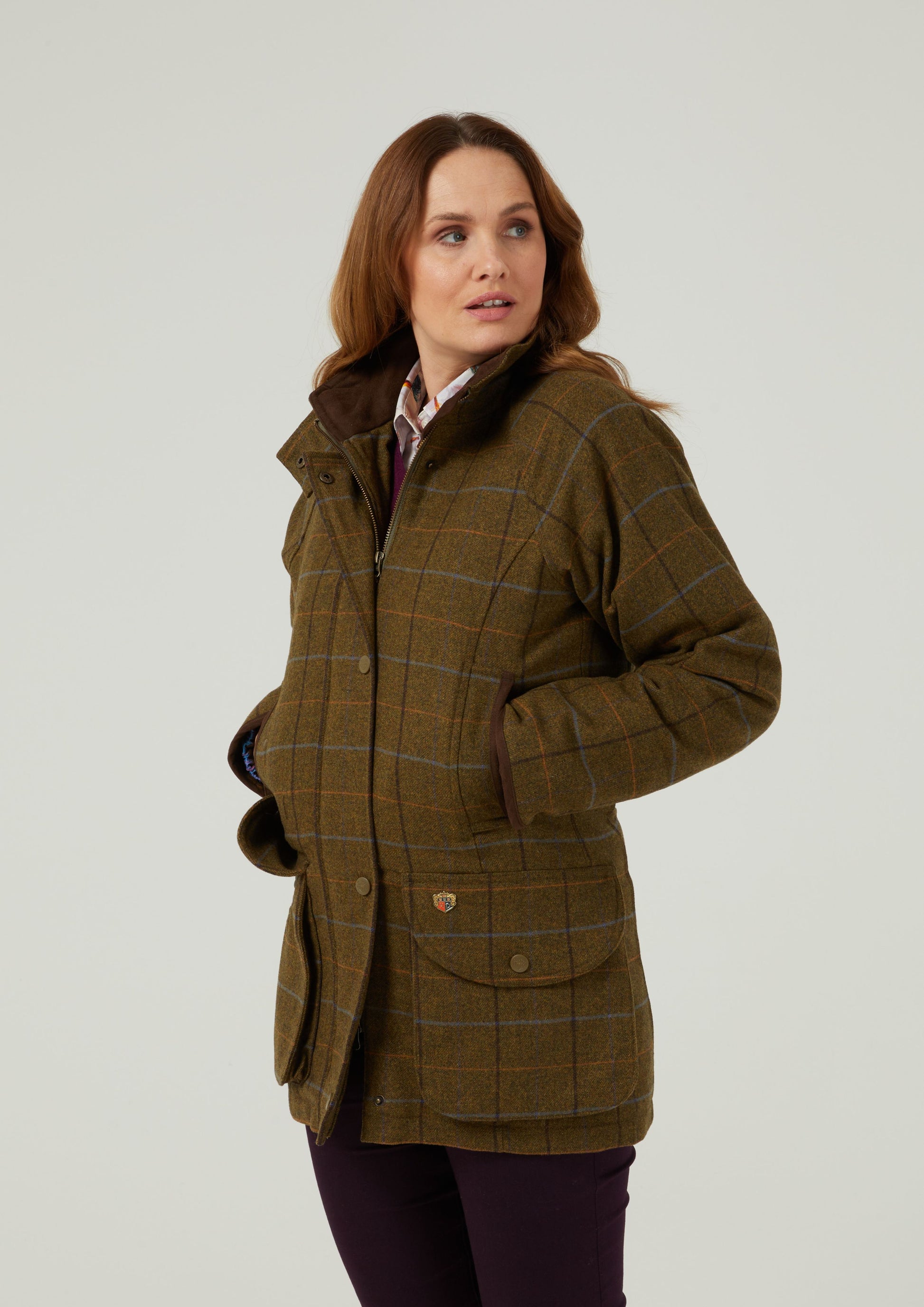 Combrook Ladies Tweed Shooting Coat In Hazel 