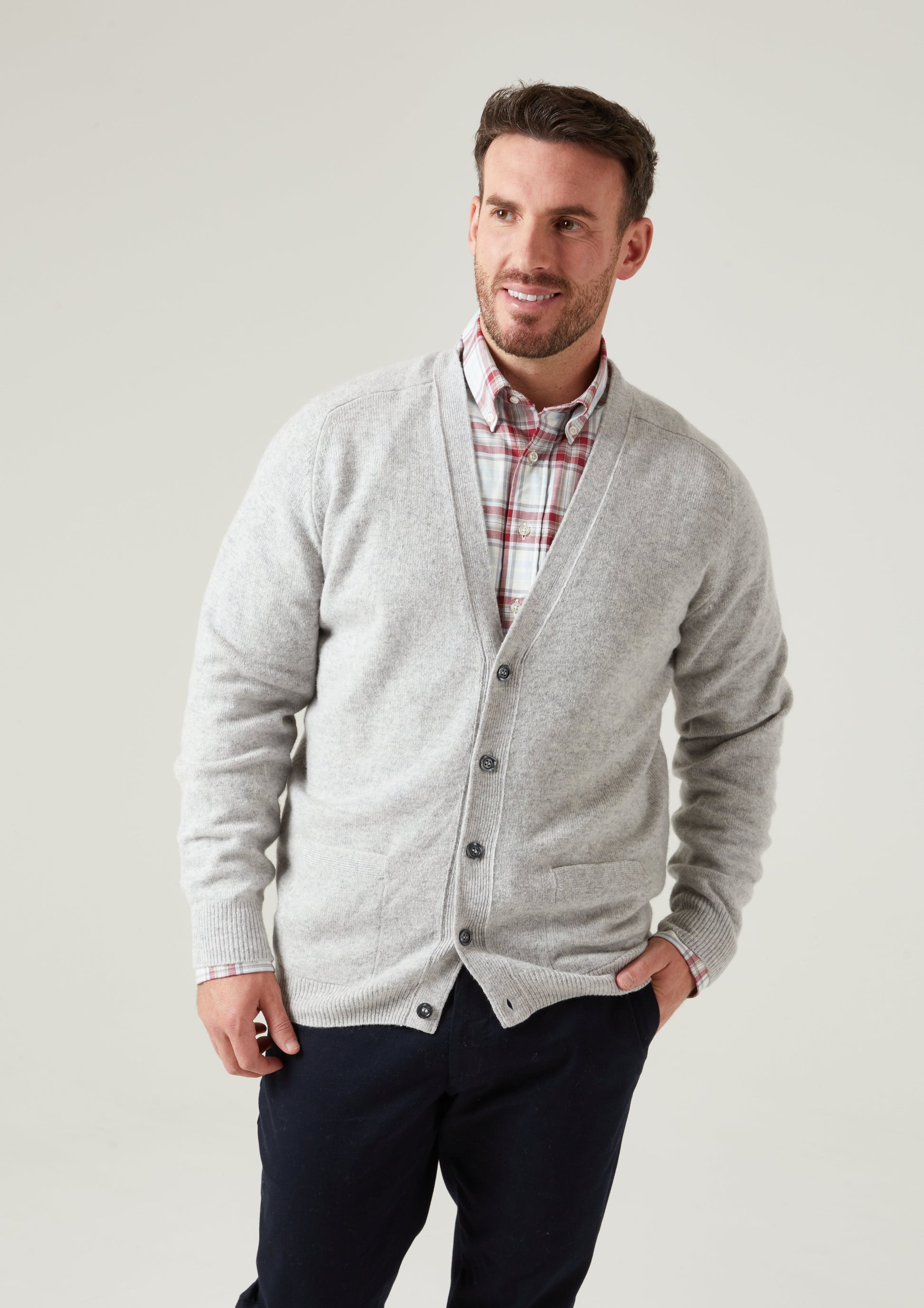 Cornwall Lambswool Cardigan in Pearl Grey