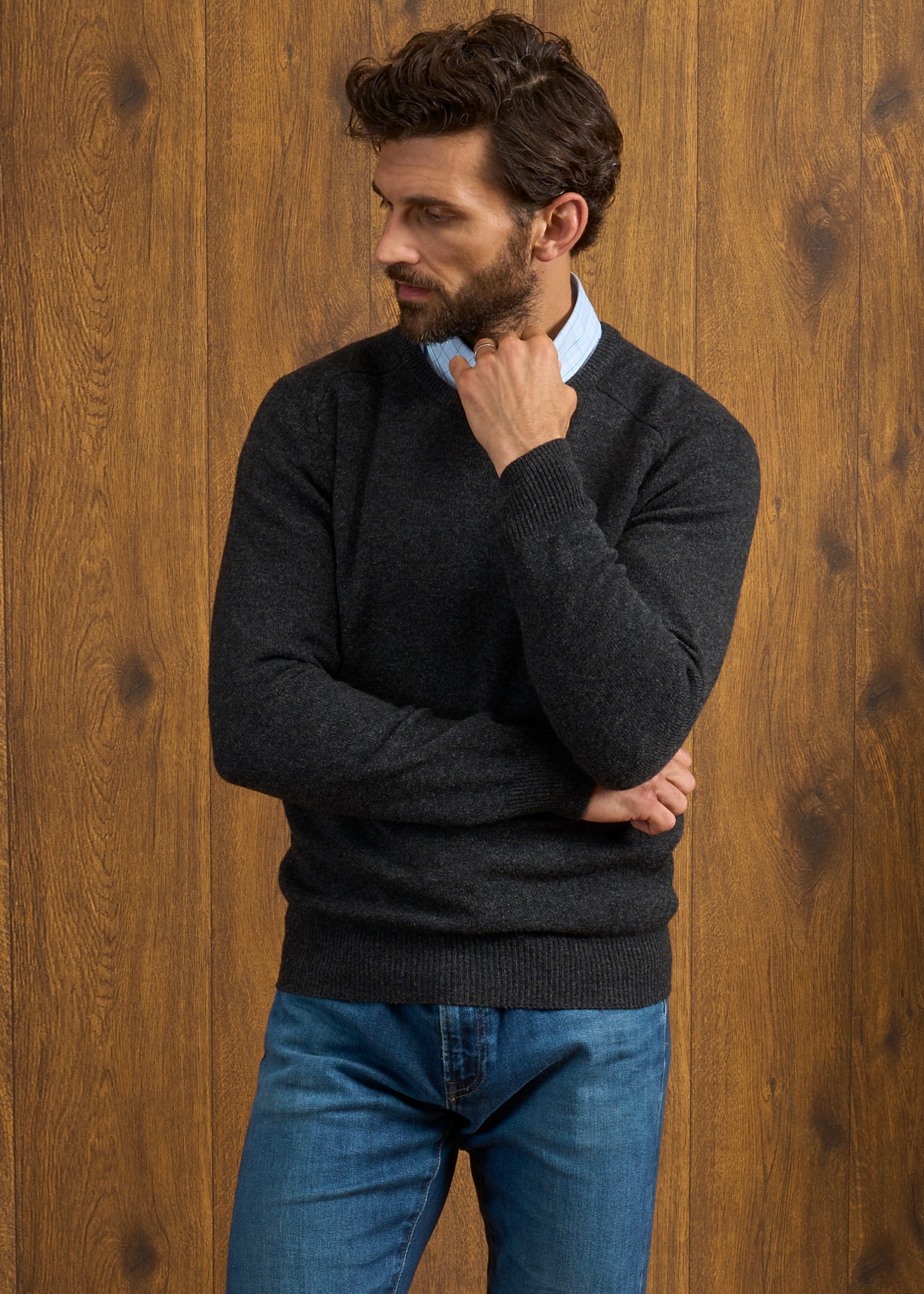 Dorset Men's Lambswool Jumper in Charcoal – Alan Paine