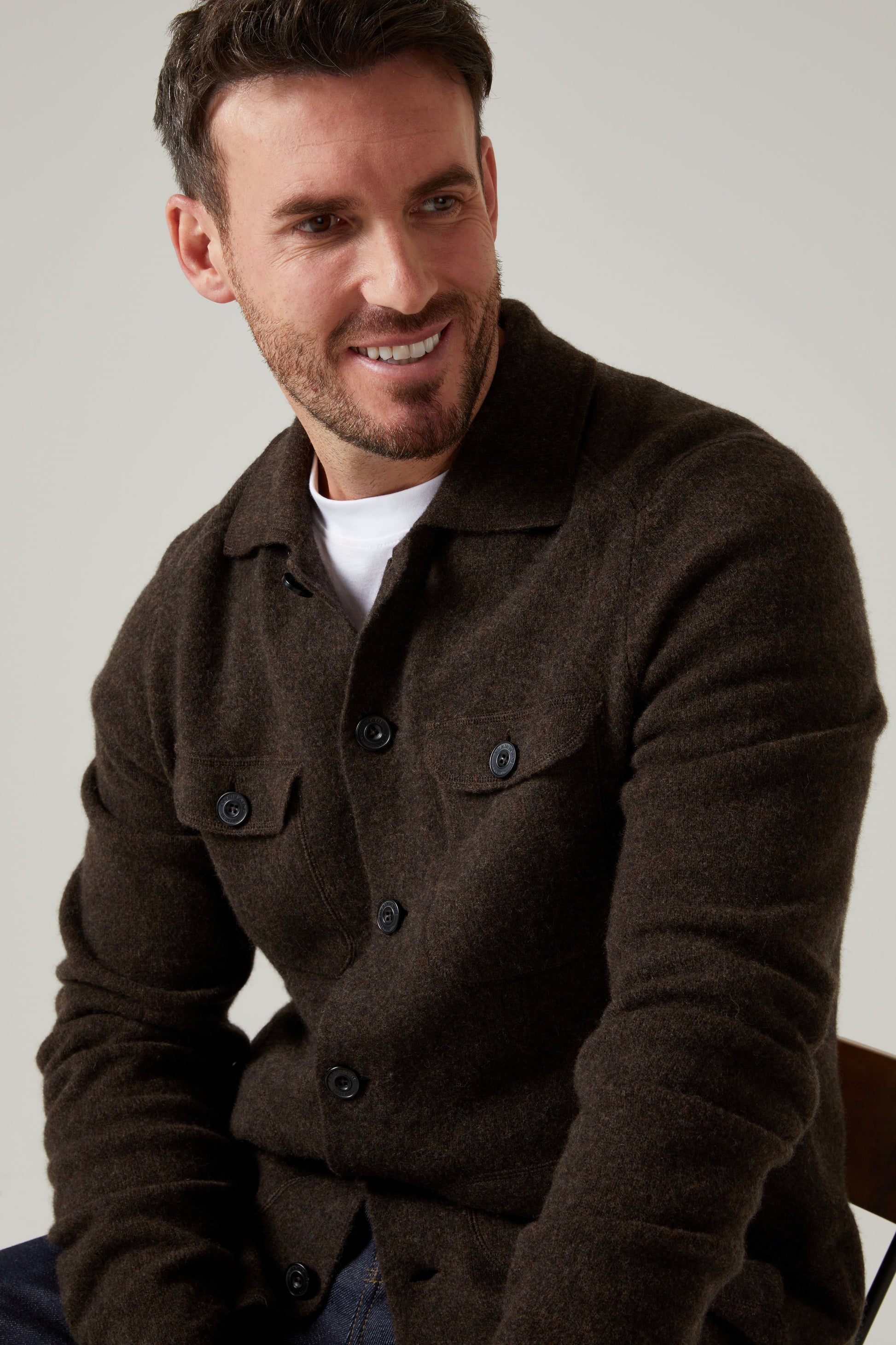 Ferndale Men's Knitted Lambswool Shirt In Cocoa