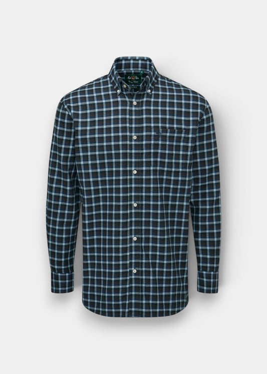 Ilkley Flannel Blue and Brown Check Shirt - Shooting Fit
