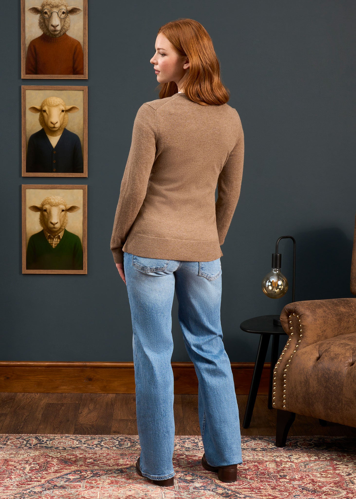 Isla Ladies Wool and Cashmere Vee Neck Jumper in Pecan