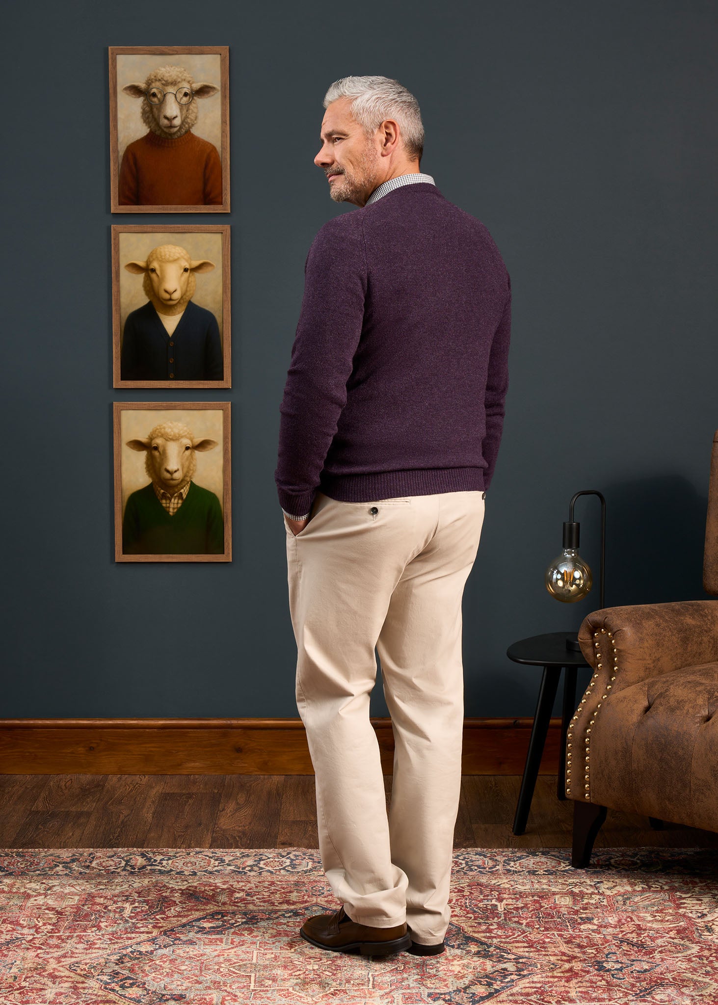 Kilsyth Men's Lambswool Jumper in Elderberry 