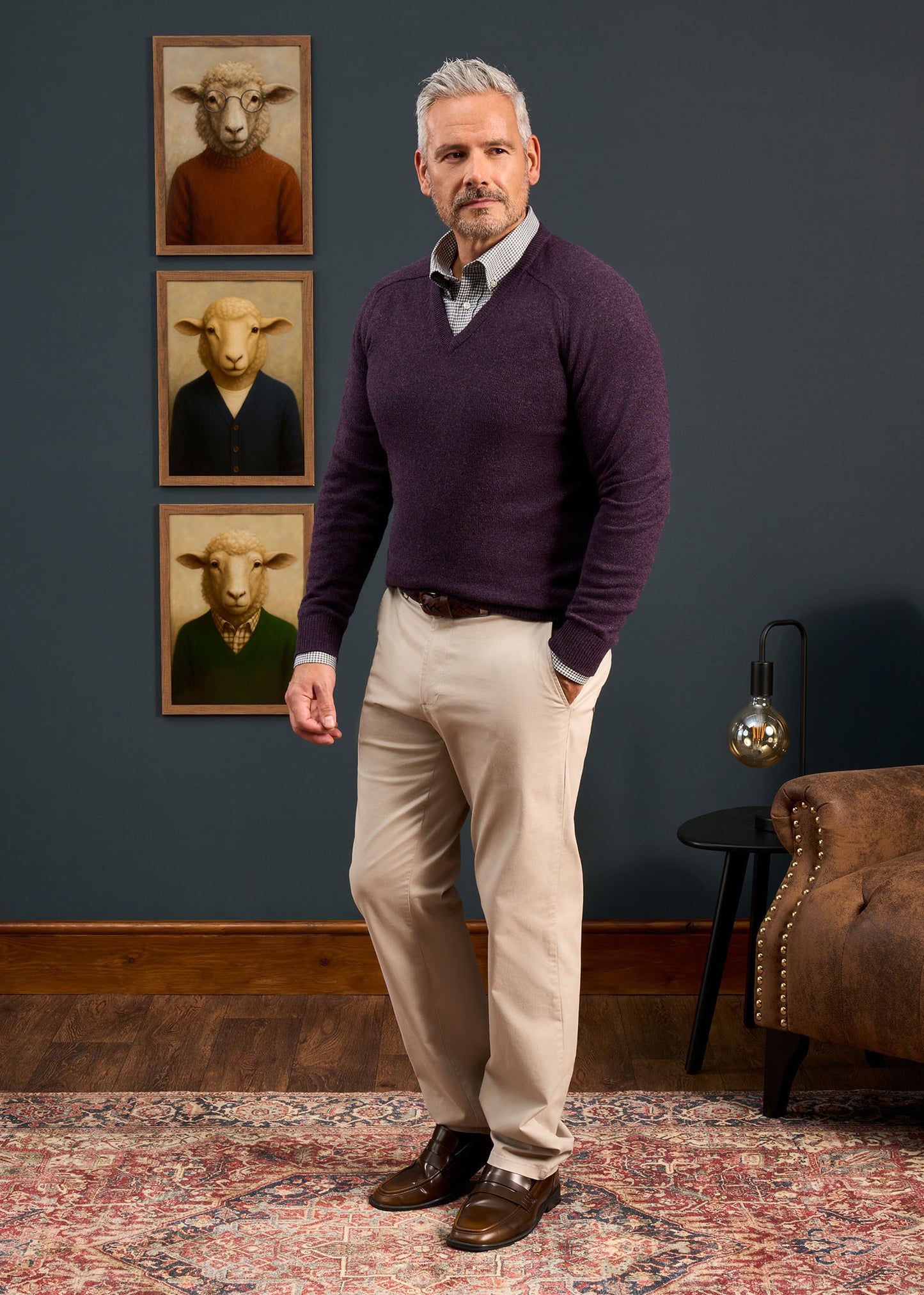 Kilsyth Men's Lambswool Jumper in Elderberry 