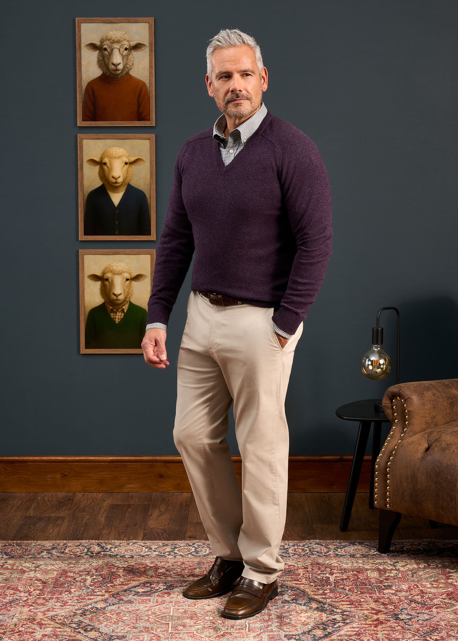 Kilsyth Men's Lambswool Jumper in Elderberry 