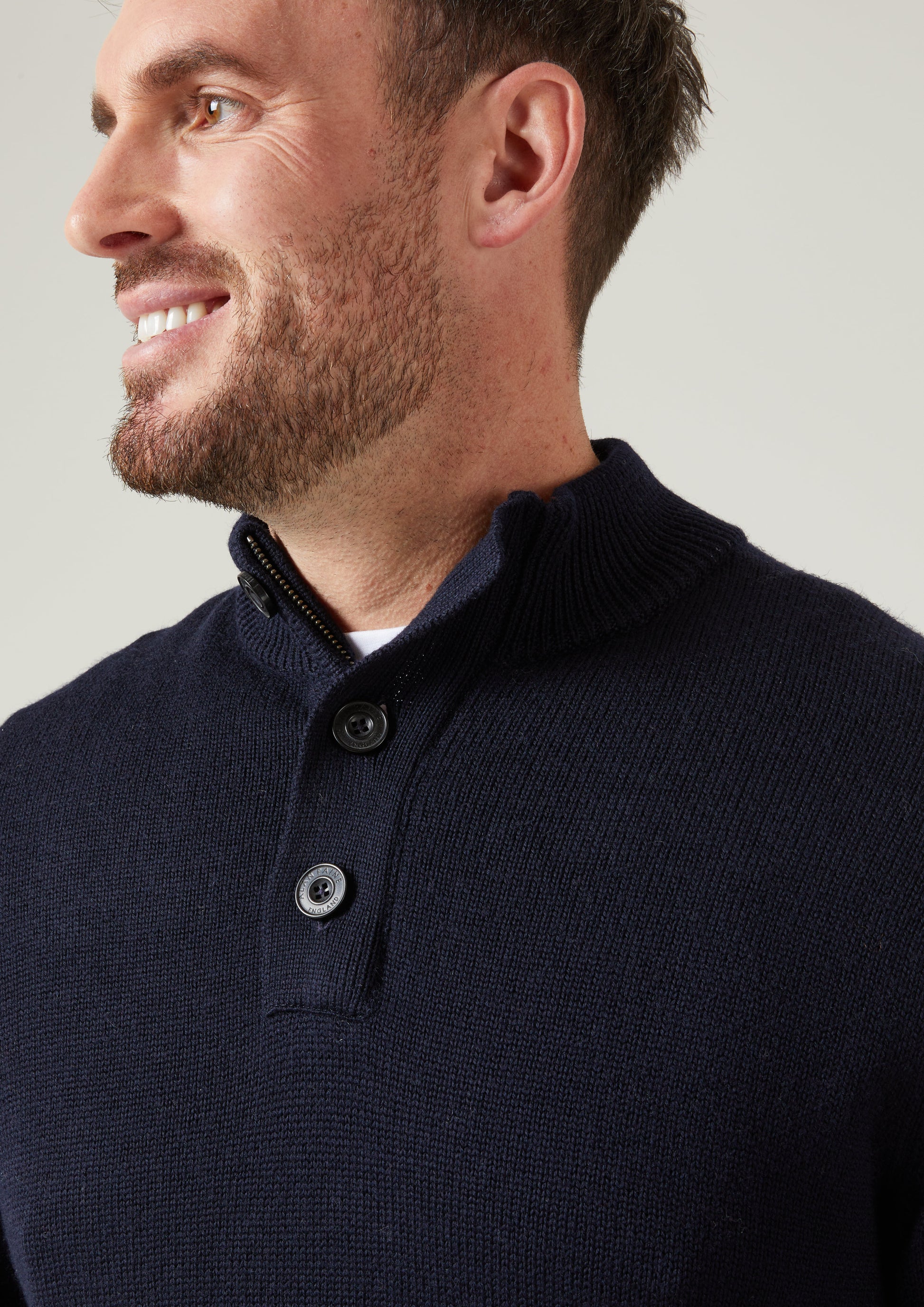 Kunwick Merino Mock Neck Jumper in Dark Navy