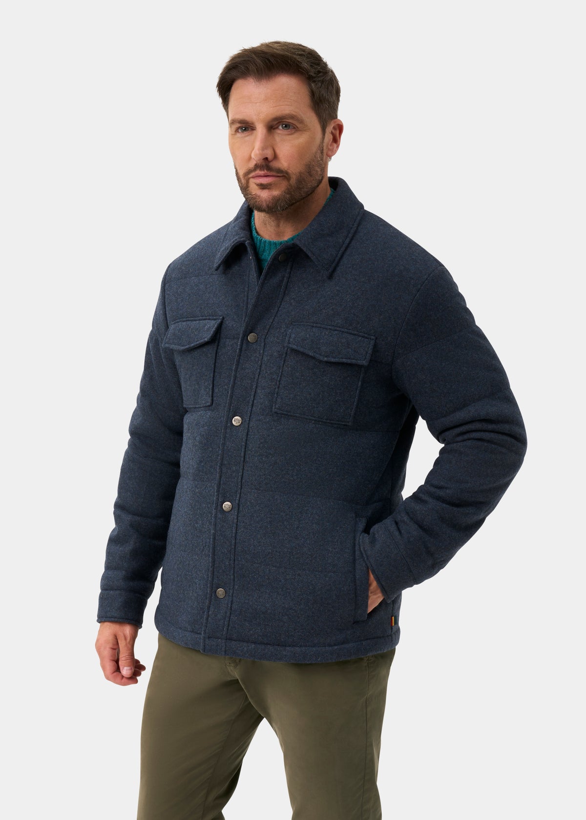 Richmond Men's Knitted Quilted Shacket In Navy