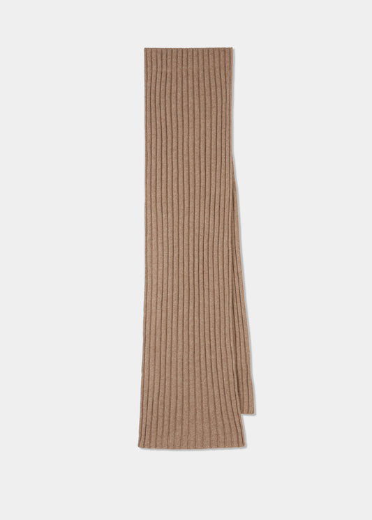 Men's Long Length Ribbed Cashmere Scarf In Mushroom