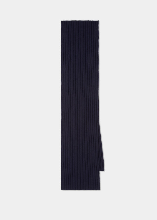 Men's Long Length Ribbed Cashmere Scarf In Navy
