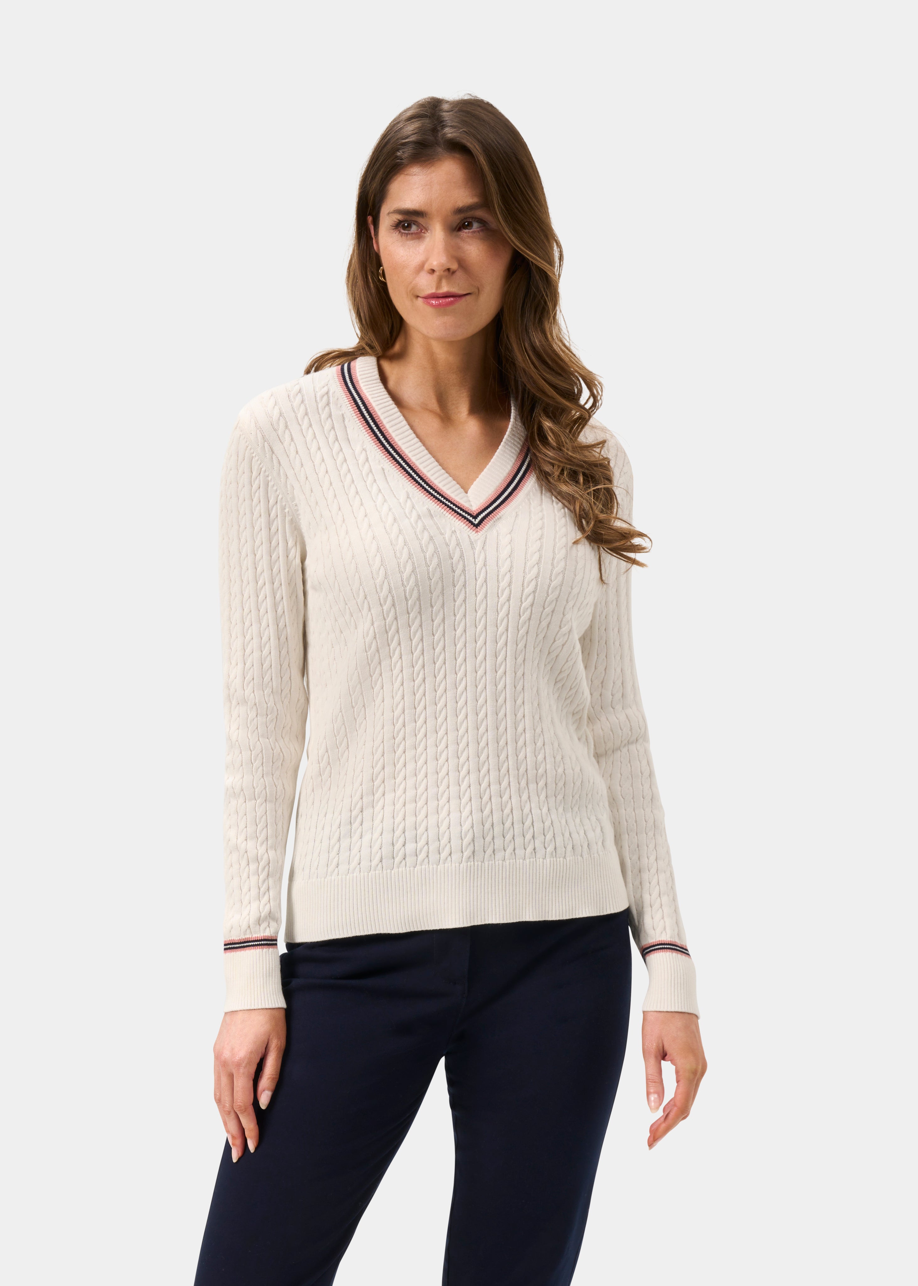 Ladies Cable Knit Cricket Jumper In Ecru – Alan Paine
