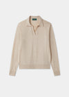Ladies Cotton Cashmere Open Placket Jumper in Beige