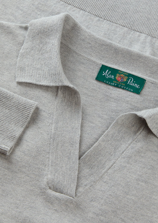 Ladies Cotton Cashmere Open Placket Jumper in Light Grey