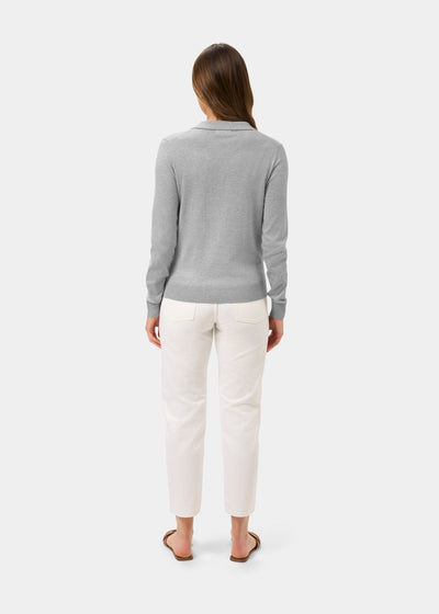 Ladies Cotton Cashmere Open Placket Jumper in Light Grey