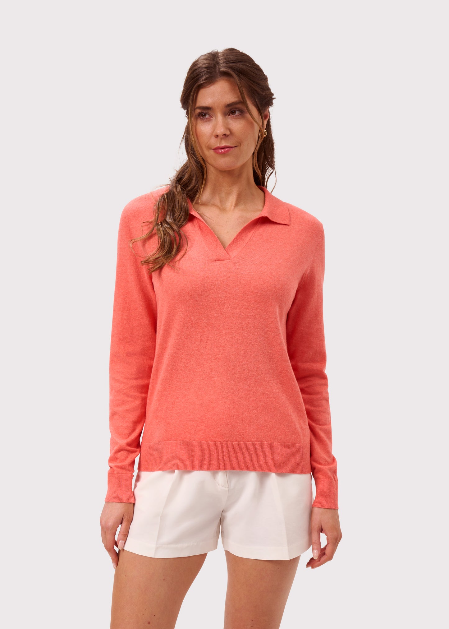 Ladies Cotton Cashmere Open Placket Jumper in Pink