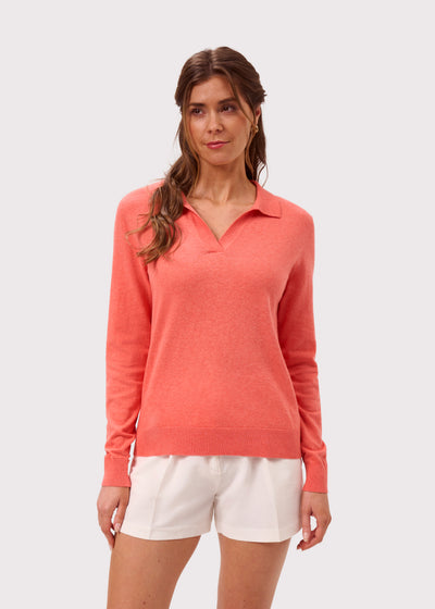 Ladies Cotton Cashmere Open Placket Jumper in Pink