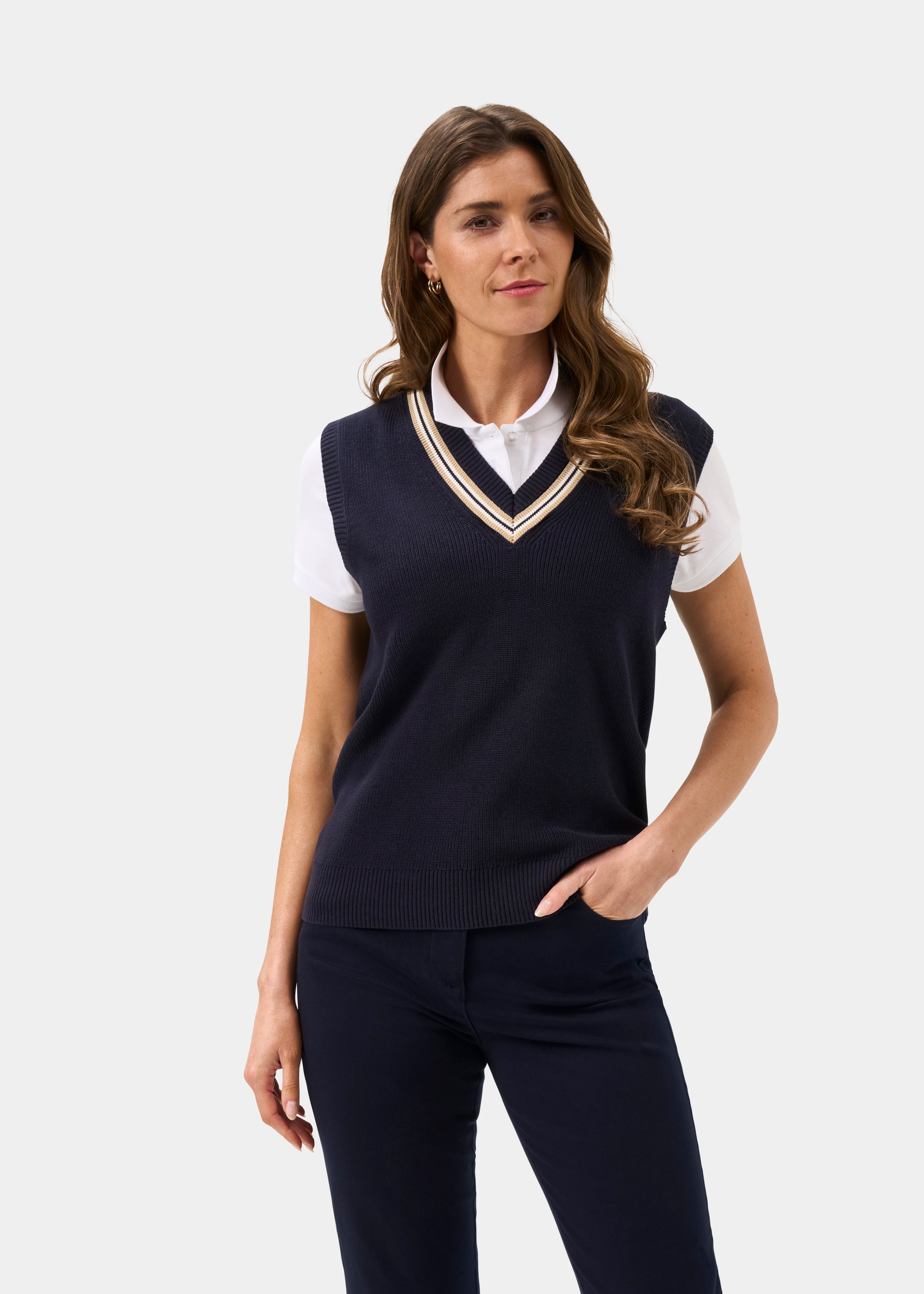 トップス RAINMAKER PULL OVER KARATE VEST B NAVY Ladies Cotton Cricket Slipover In Dark Navy – Alan Paine