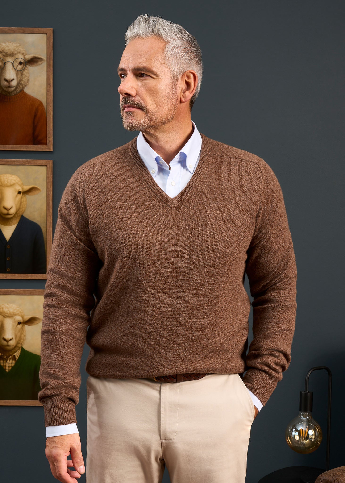 Hampshire Lambswool Jumper in Tobacco